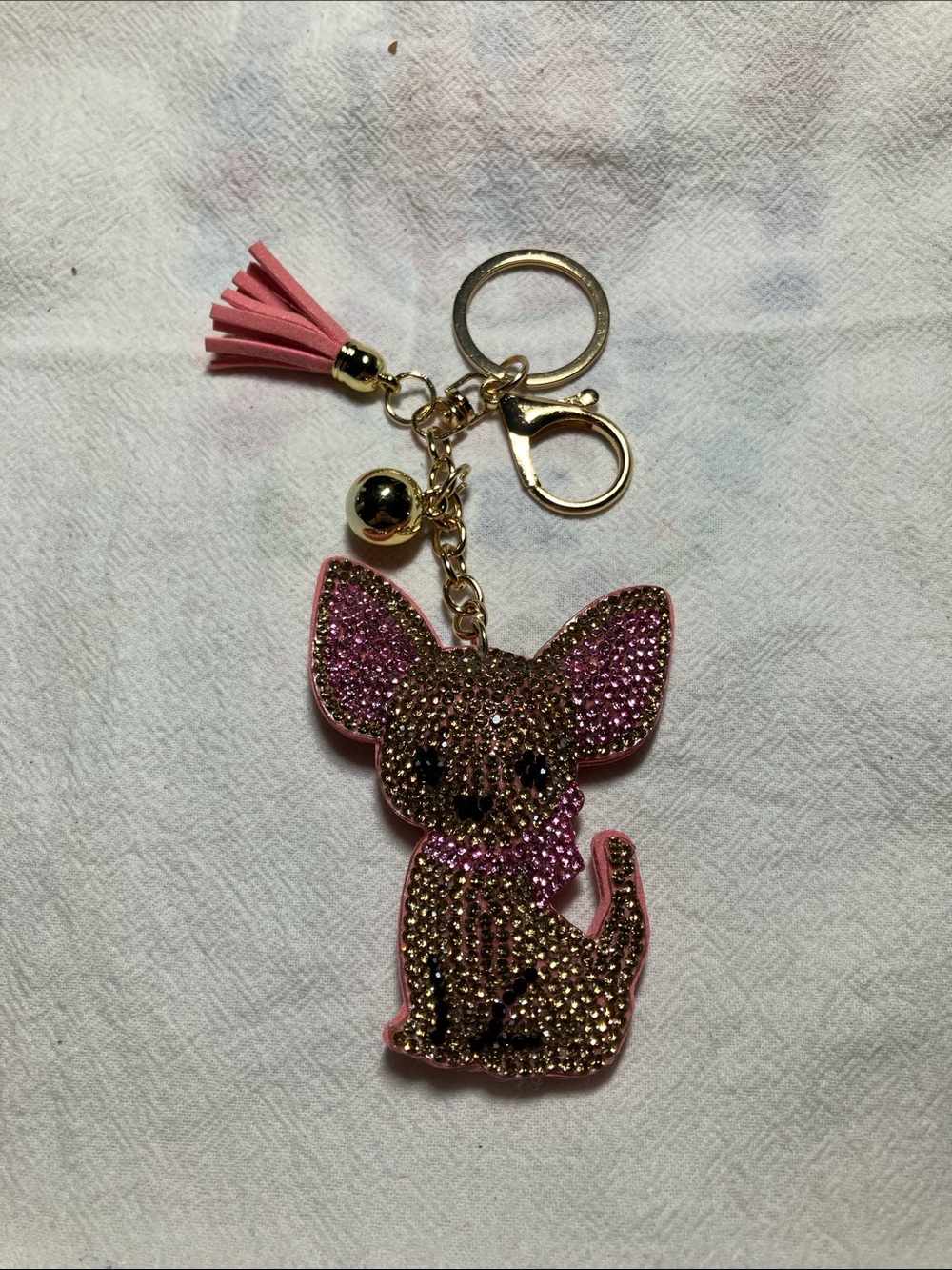 Rhinestone Chihuahua Keychain/ Bag Charm with Pink Tassel